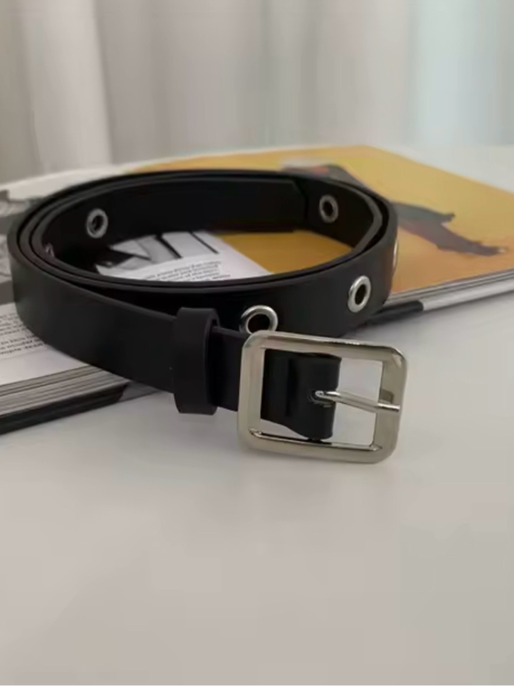 Leather Belt Bag with Chain - Black Mini Bag - Picture 4 of 10
